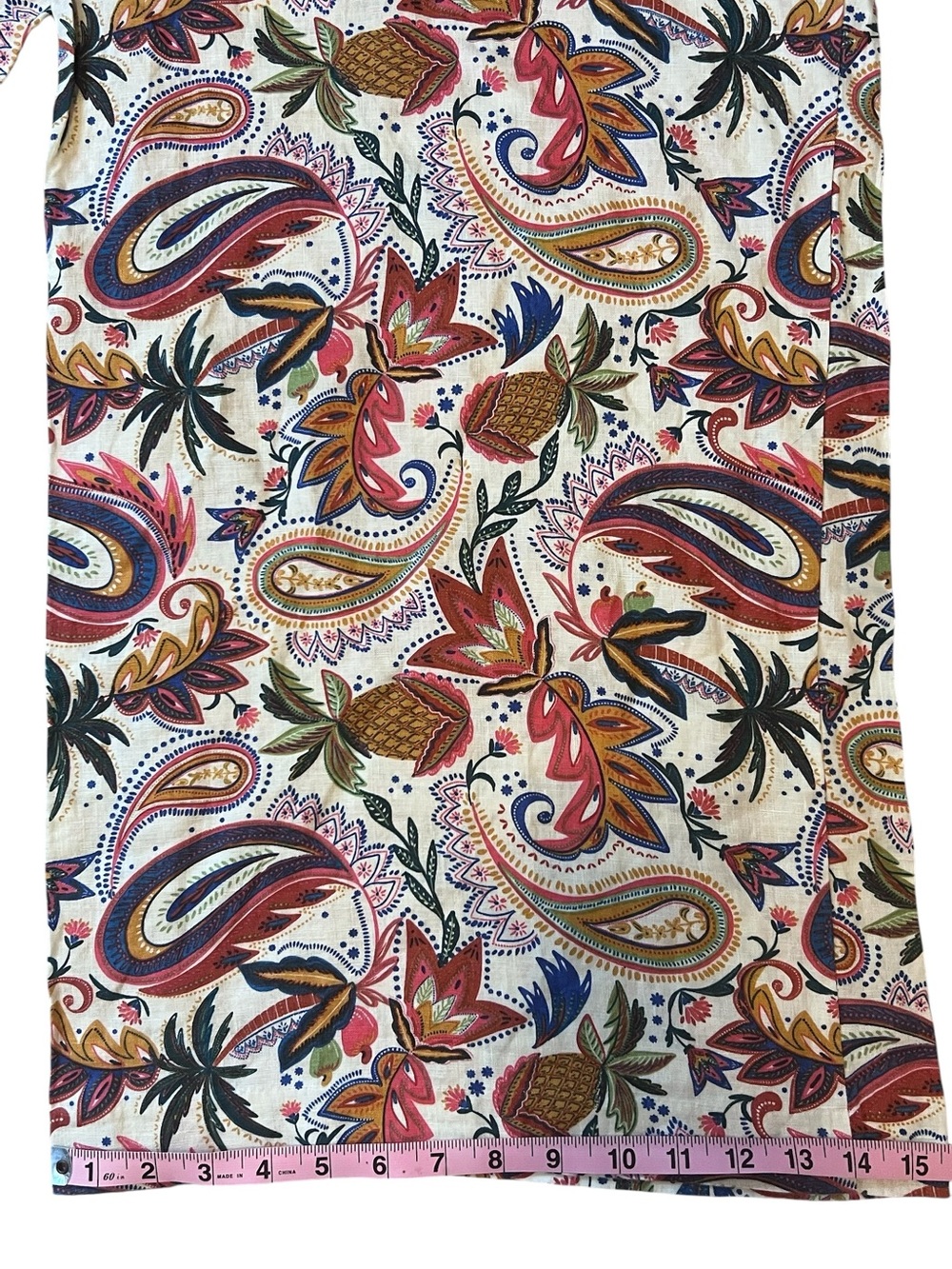 Boden Wide-Leg Linen Pants Summer Paisley White Orange Multi Size 14 - Picture 5 of 7